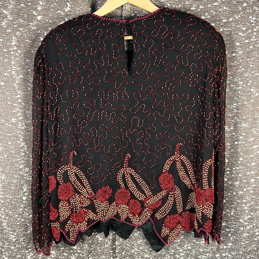 Sho Max Originals Beaded Top Blouse‎ Retro Disco Black and Red Size 3X - Picture 8 of 9
